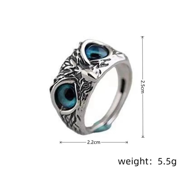 Owl Blue Eyes Adjustable Ring - Picture 6 of 6